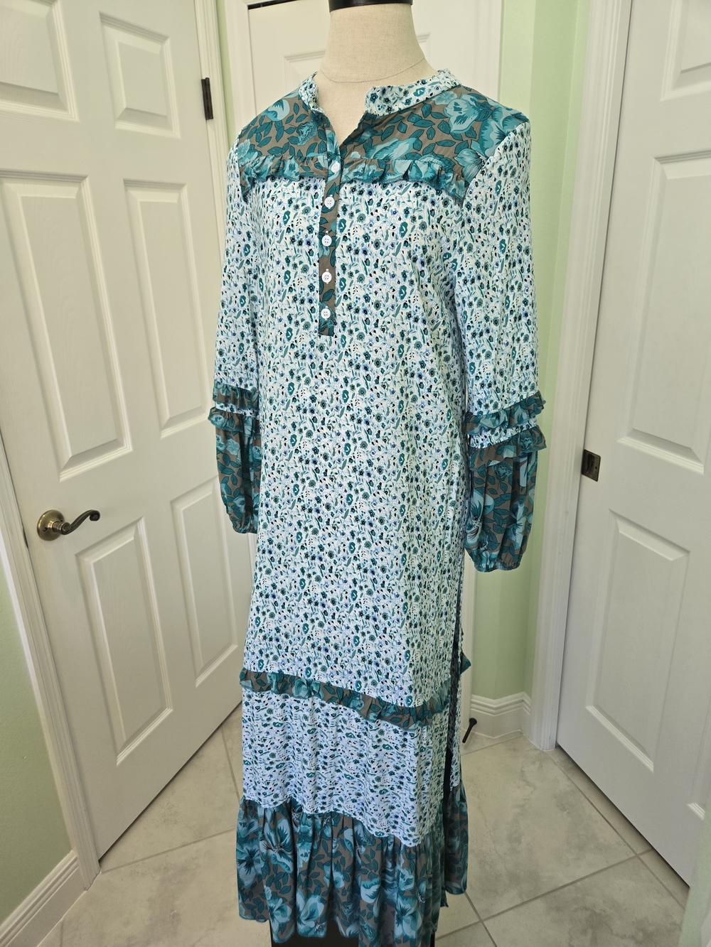 Teal Floral Maxi Dress M Prairie Cottage Western Farmhouse